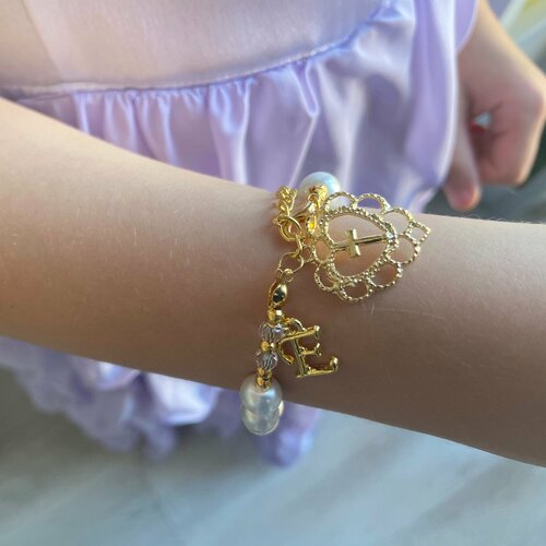 Bracelet personnalisé bébé lettre pour fille croix baptême bijoux première communion cadeau chapelet bracelet duo marraine baptême
