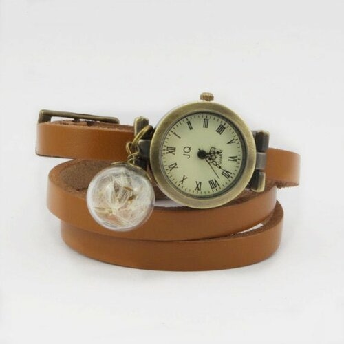 Montre poignet cuir naturel longue bande montre bracelet montre vintage montre charme réel pissenlit bracelet anniversaire cadeau 