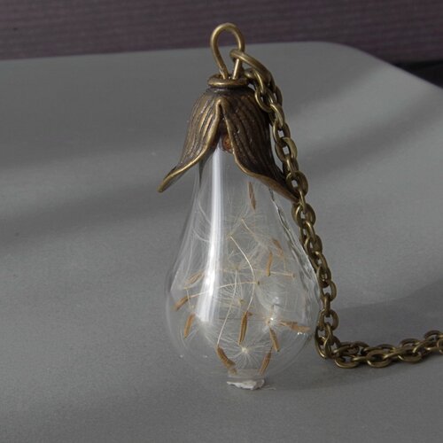 Vraies graines de pissenlit bijou terrarium collier botanique cadeau de noël pour elle collier de verre cadeau d'anniversaire pour maman