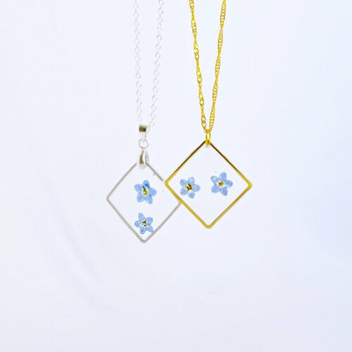 Myosotis collier de fleurs ,bijoux de fleurs bleues, collier de fleurs pressées,  cadeaux de noël pour mères