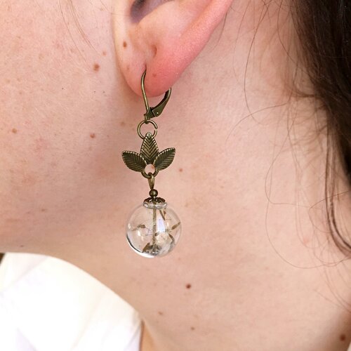 Boucles d'oreilles avec des pissenlits collier terrarium cadeau pour femme cadeau pour la fête des mères boucles d'oreilles antiques