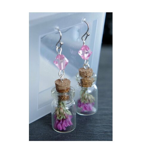 Boucles d'oreilles fleurs pressées bijoux véritables fleurs boucles d'oreilles bouteille en verre cadeau de noël 