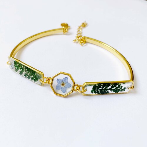 Véritable fleur dans un bracelet en résine fleur pressée  botanique naturel bijoux fleur blanche bracelet femme