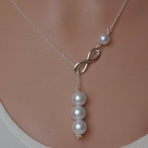 Argent collier lasso infinity pearl collier infinity perle lariat demoiselle d'honneur collier goutte collier de perles infinity 