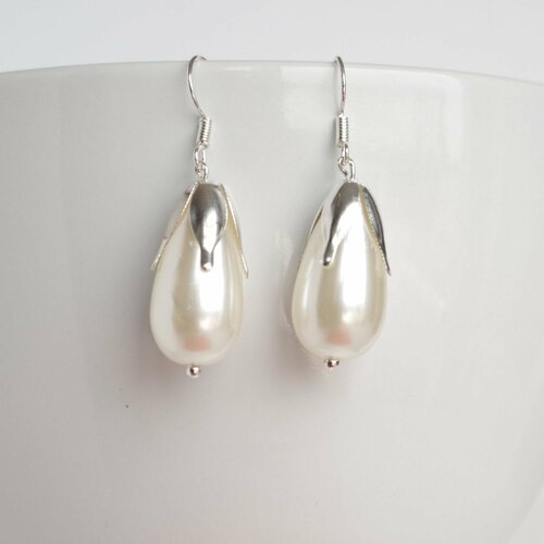 Ivoire perle boucles d'oreilles mariage perle bijoux white pearl dangle boucles d'oreilles cadeau de noël pour les femmes