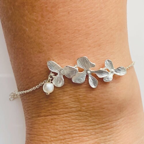 Bracelet de fleurs en cascade de bracelet en argent orchidée avec cadeau de demoiselle d'honneur de bracelet  pour les femmes