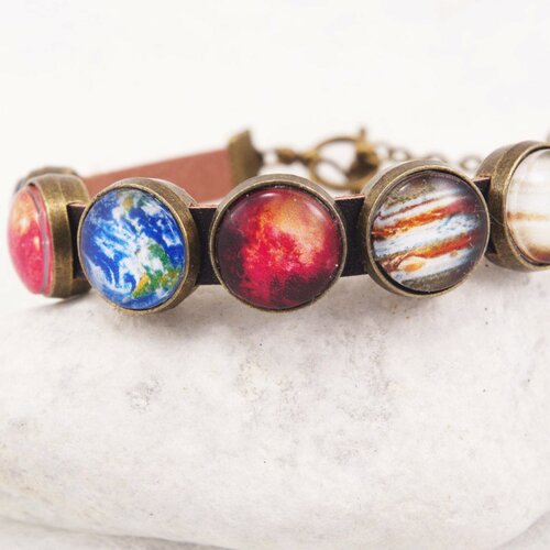 Système solaire bracelet space bracelet bracelet planet galaxie bijoux astronomie science bijoux bracelet en cuir  l'espace