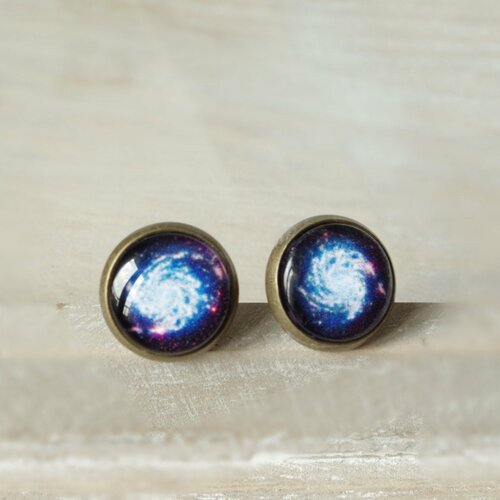 Blue galaxy boucles d'oreilles nébuleuse bijoux espace galaxy cadeau minimaliste pour les femmes cadeau pour elle