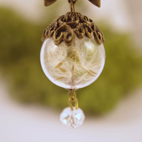 Pendentif avec un pissenlit vrai pissenlit collier terrarium collier avec un pissenlit cadeau de noël collier avec de vraies fleurs