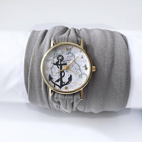 Montre en tissu montre à plusieurs tours montre grise montre unisexe montre avec une ancre