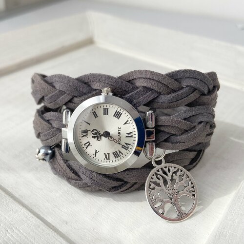 Montre personnalisée pour femme gris  montre-bracelet personnalisé charms bracelet fête des mères  cadeau de graduation 