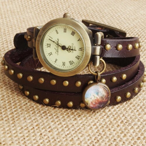 Montre bracelet pour femme montre bracelet montre vintage brun foncé montre fille cadeau anniversaire cadeau galaxy
