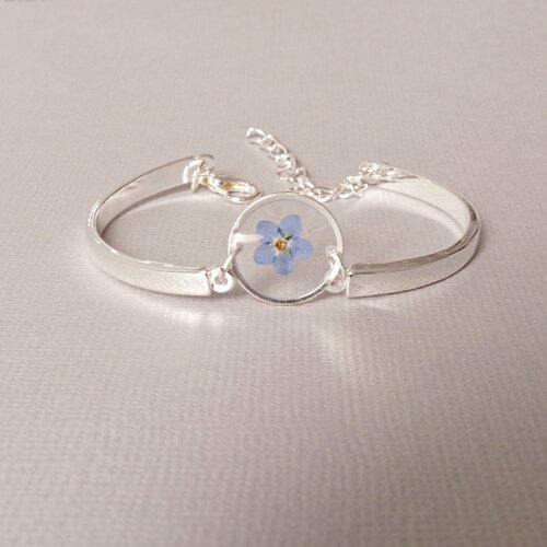 Bleu myosotis séchée bracelet bijoux de fleurs pressées bracelet de fleurs réelles demoiselle d'honneur cadeau souvenir  botanique naturel