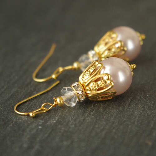 Or en filigrane perle strass boucles d'oreilles longue pêche perle boucles d'oreilles cadeau de fête des mères pour les femmes