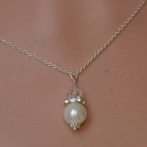 Collier avec perle blanche collier simple collier de demoiselle d'honneur bijoux de perles collier avec strass cadeau de noces 