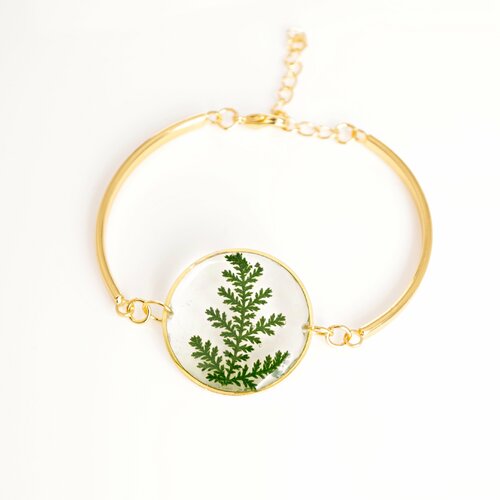 Bracelet doré bracelet avec une plante bracelet avec de la fougère vraie fougère