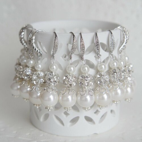 Perle boucles d'oreilles ensemble de 7 demoiselle d'honneur perle ivoire 7 paire bijoux de fête de mariage cadeau pour elle