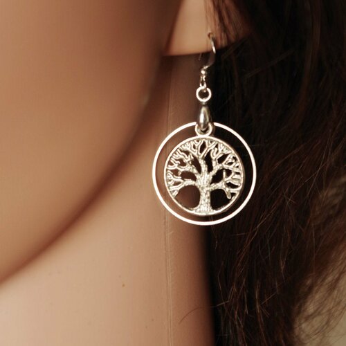 Arbre généalogique boucles d'oreilles cercle de vie balancent bijoux simple tous les jours arbre d'argent bijoux  cadeau de fête des mères