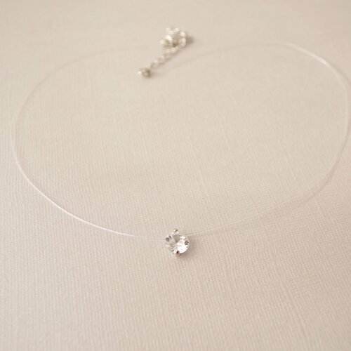 Collier en cristal clair effet flottant bijoux minimaliste invisible choker cristal cadeau de noël pour les femmes