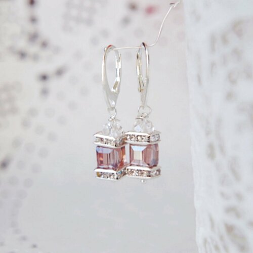 Cube cristal boucles d'oreilles cadeau de fête des mères pour les femmes champagne cristal boucles d'oreilles topaze bijoux de mariage 