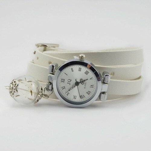 Montre en cuir blanc bijou avec un pissenlit montre à trois tours cadeau pour sa petite amie 