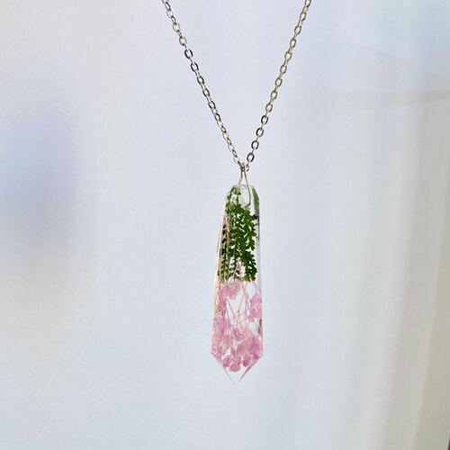 Fleur rose en résine grand pendentif collier bijoux en cristal chaîne en argent couleur  floral cadeau de fête des mères pour les femmes