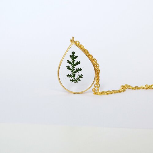 Collier en or avec véritable feuille de fougère pressée en résine bijoux terrarium cadeaux de noël pour bijoux botaniques pour maman