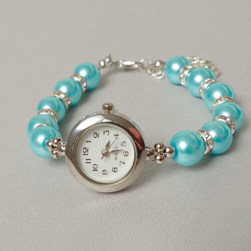 Montre bracelet montre élégante montre avec des perles montre argentée montre pour femme montre avec des strass