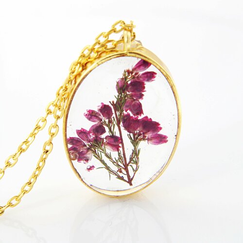 Collier doré vraie fleurs fleurs séchées fleurs dans de la résine collier romantique collier pour elle