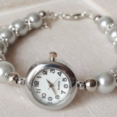 Montre bracelet montre élégante montre avec des perles perles grises montre avec des strass pour femme 