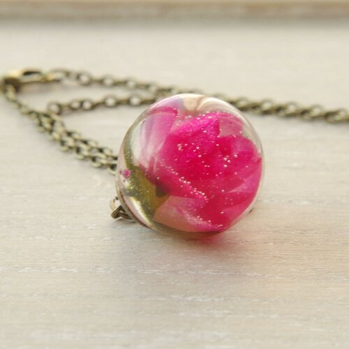Collier avec une rose collier en résine vraie rose collier terrarium cadeau pour femme cadeau pour fille