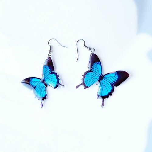 Papillons bleus ailes goutte boucles d'oreilles déclaration bijoux cadeau pour les femmes fée aile  animal amoureux cadeau pour elle