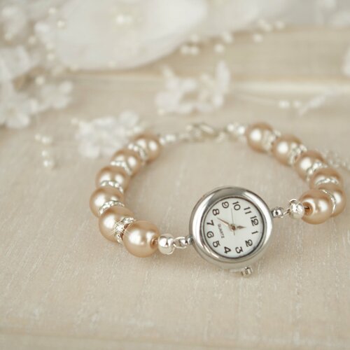 Montre bracelet montre avec des perles perles champagne montre pour femme montre pour le mariage