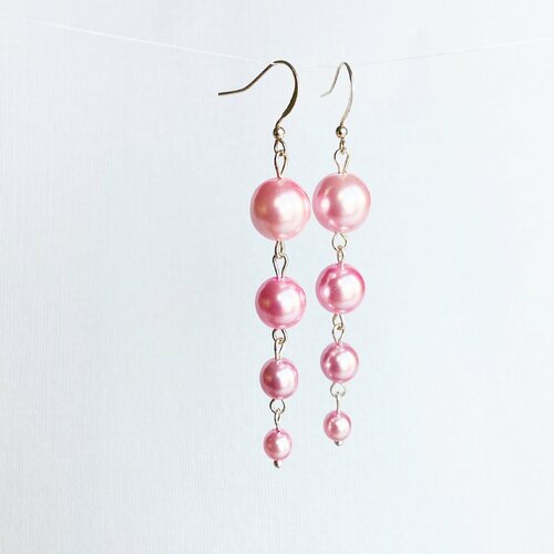 Boucles d'oreilles en perles rose boucles d'oreilles cascade fête des mères cadeaux uniques bijoux déclaration 