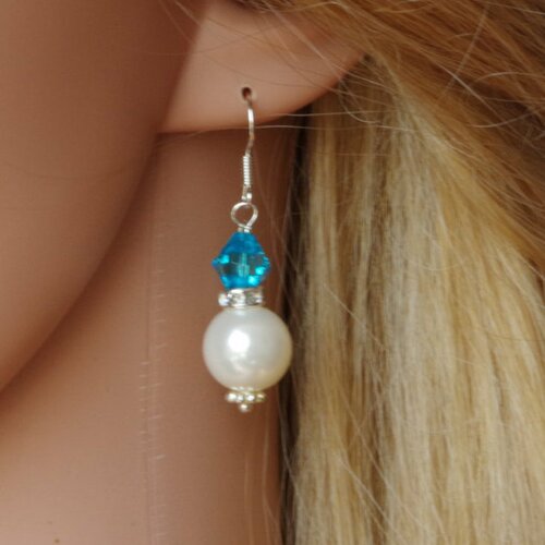 Boucles d'oreilles perles bijoux en cristal de saphir mariée boucles d'oreilles simples cadeau 