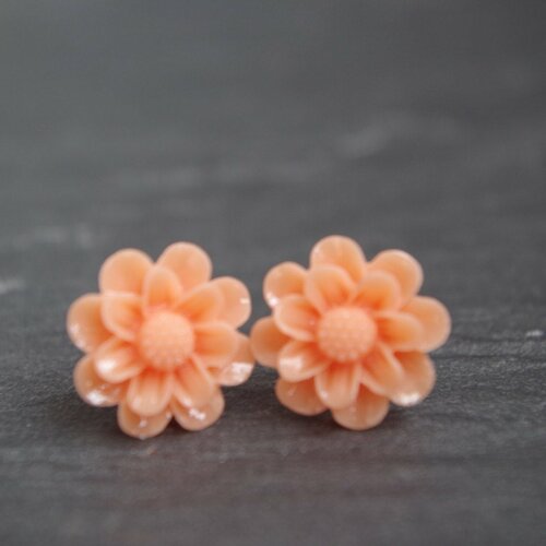 Clous d'oreilles boucles d'oreilles avec des fleurs fleurs oranges shabby chic cadeau de noël boucles  d'oreilles pour fille