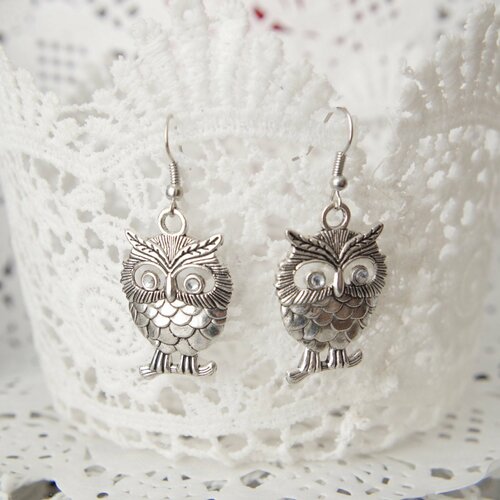 Antique silver owl dangle earrings bird earrings bird bijoux idée cadeau halloween pour maman bijoux bijoux cadeau pour elle