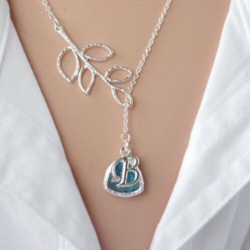 Branche de laurier collier personnalisé bijou argenté collier de mariée collier avec des initiales cadeau de noël 