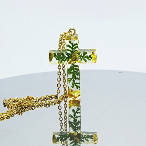 Collier croix en or сross feuilles vertes en bijoux en résine сross jesus memorial bijoux de mariée cadeau de noël pour elle