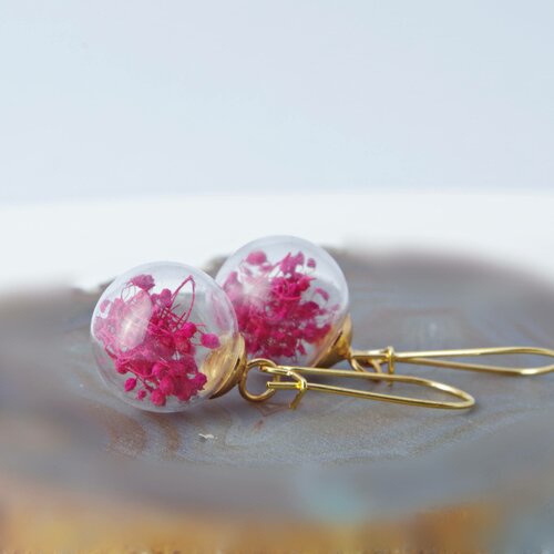 Boucles d'oreilles dorées vraies fleurs fleurs roses bijou terrarium fleurs séchées cadeau pour elle cadeau pour la fête des mères