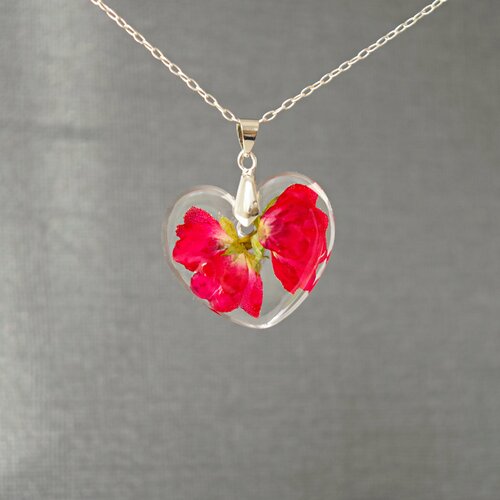 Rose rouge en résine coeur collier real fleurs bijoux cadeau de noël pour les femmes