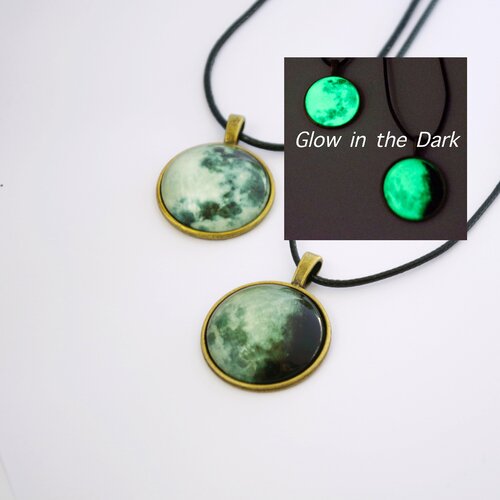 Collier phase de lune éclatante collier croissant de lune cadeau personnalisé pour ses bijoux science moon bronze double face pendentif 