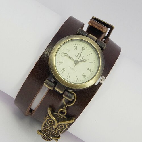 Bronze montre-bracelet vegan cuir bracelet vintage montre hibou bijoux valentine cadeaux pour son bracelet en cuir éco marron