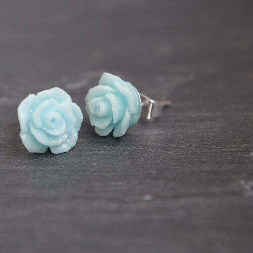 Boucles d'oreilles bleues clous d'oreilles boucles d'oreilles avec des roses roses bleues fleurs bleues boucles d'oreilles pour fille