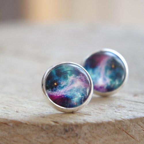 Galaxy space stud boucles d'oreilles rainbow bleu galaxy bijoux nébuleuse stardust  bijoux minimalistes