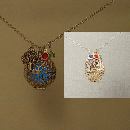 Collier médaillon rougeoyant bleu lueur dans les bijoux sombres pierre de naissance personnalisé charme bijoux en cristal