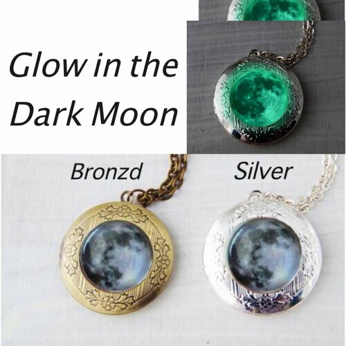 Collier de médaillon de phase lune brillante bijoux personnalisés médaillon  argenté