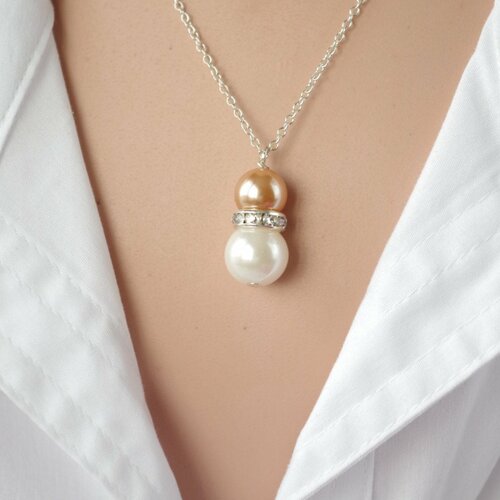 Collier de perles perle champagne collier avec des strass collier de mariée collier pour le mariage cadeau pour maman cadeau de noël