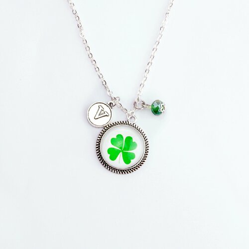 Trèfle à quatre feuilles personnalisé collier shamrock bijoux st patricks cadeau de jour pour son emblème irlandais de trèfle