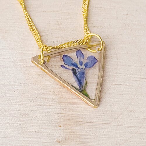 Collier de vraies fleurs, bijoux de fleurs pressées,  fleur bleue, cadeau de noël pour maman
